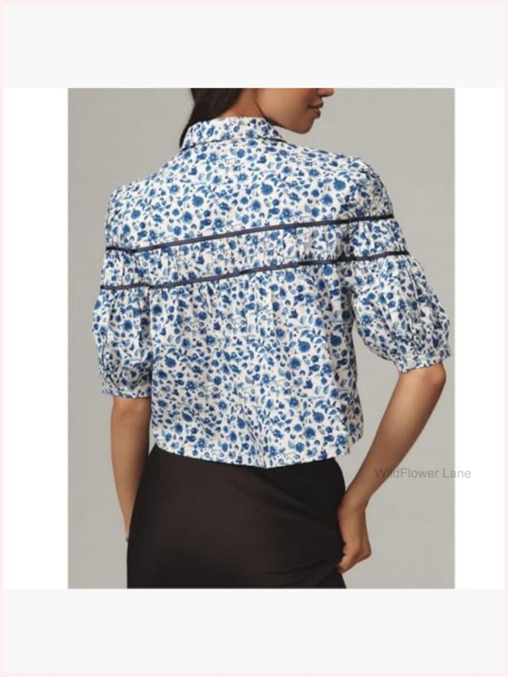 Women's Puff Sleeve Floral Peplum Crop Top Y2k Button Down Blouse - Picture 4 of 4